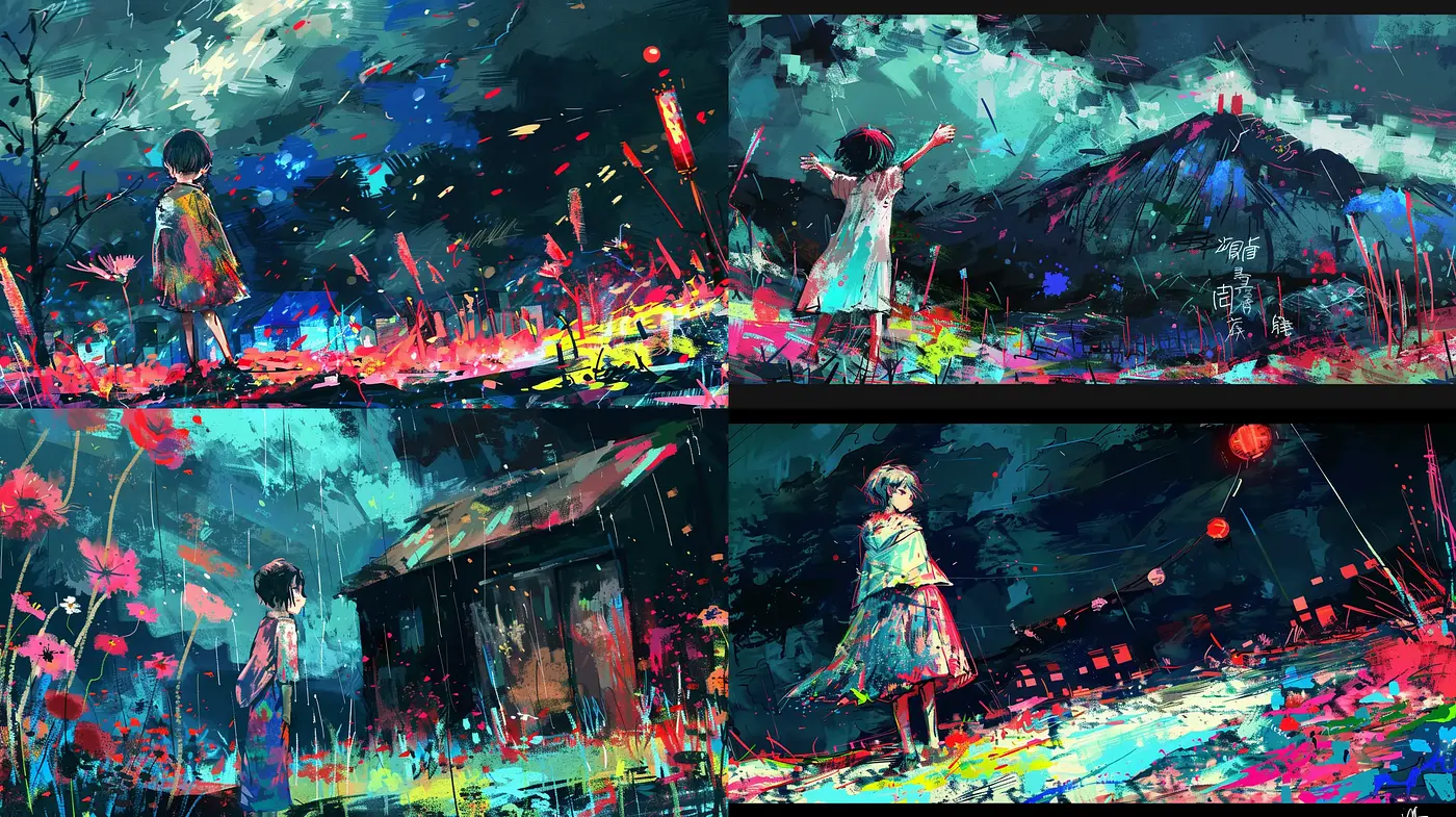 Dynamic Brushwork and Vivid Expressionism with a Contemporary Anime Influence - Midjourney sref style