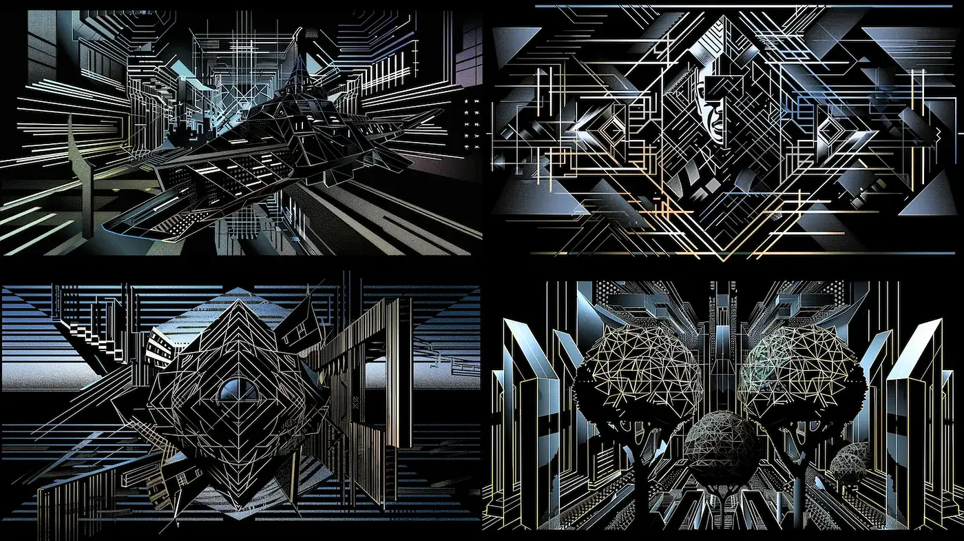 Geometric digital abstraction with a futuristic vibe - Midjourney sref style
