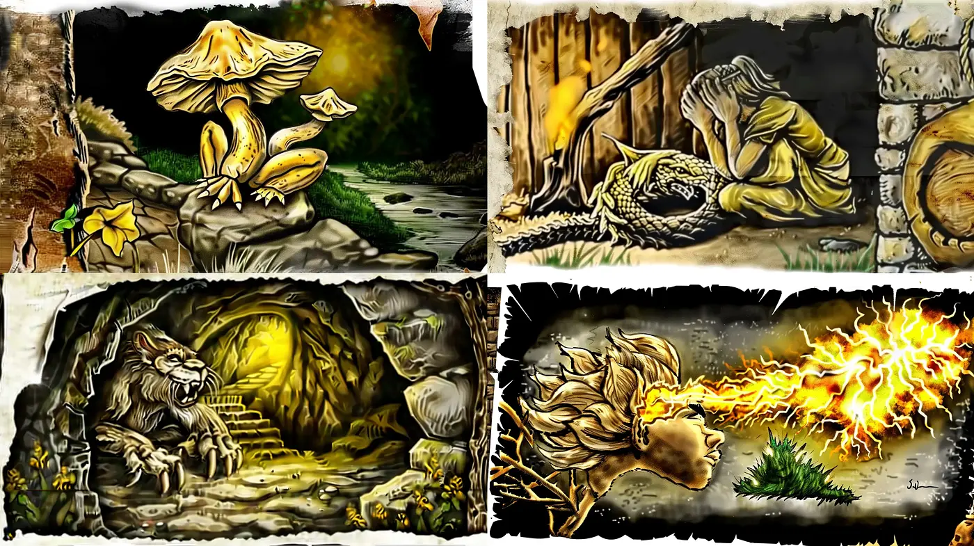 Enigmatic Golden Tones of Storybook Mysticism - Midjourney sref style