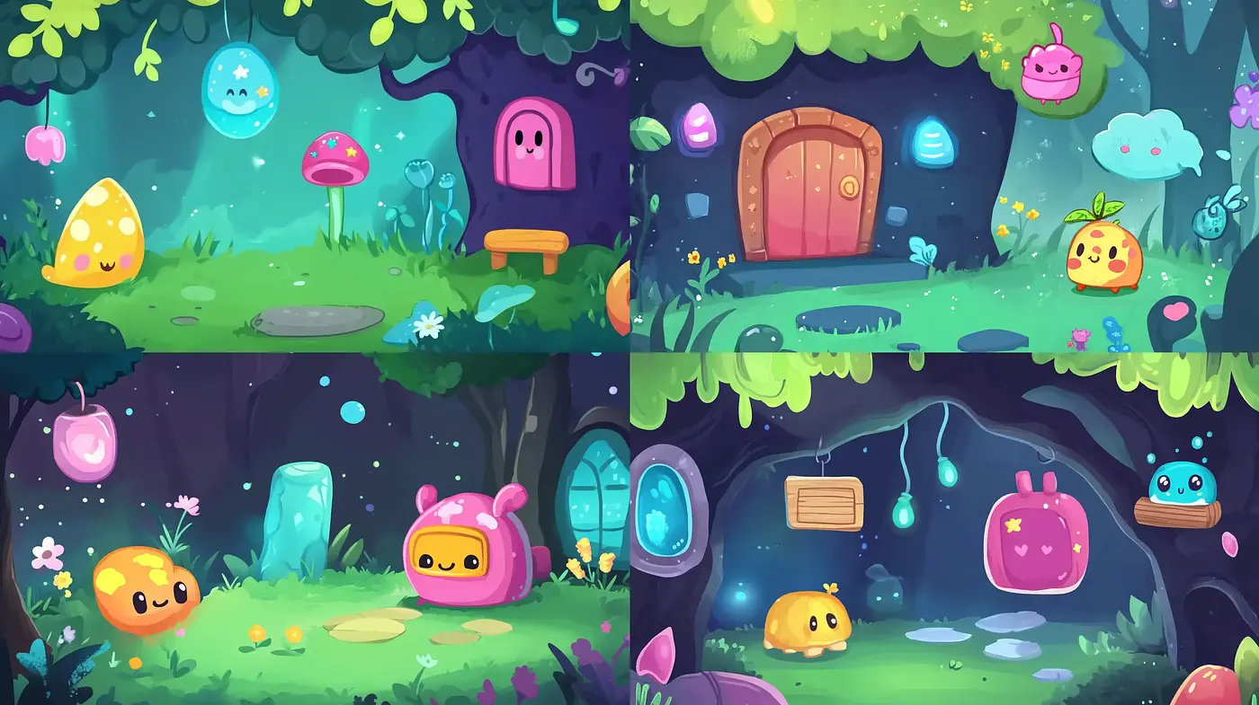 Enchanted Forest Delight in Lush Cartoon Illustration - Midjourney sref style