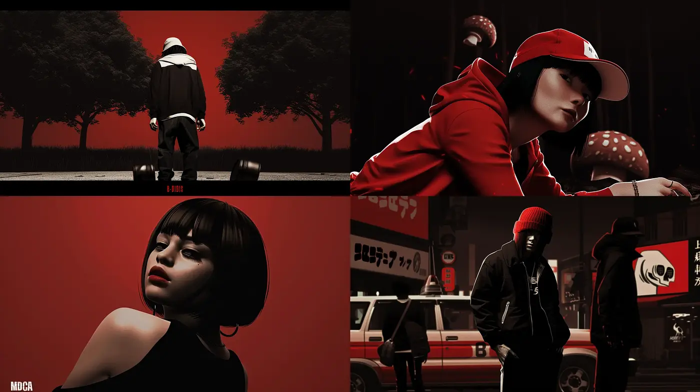 Stylized Noir Cinematic Visuals with a Contemporary Anime Influence - Midjourney sref style