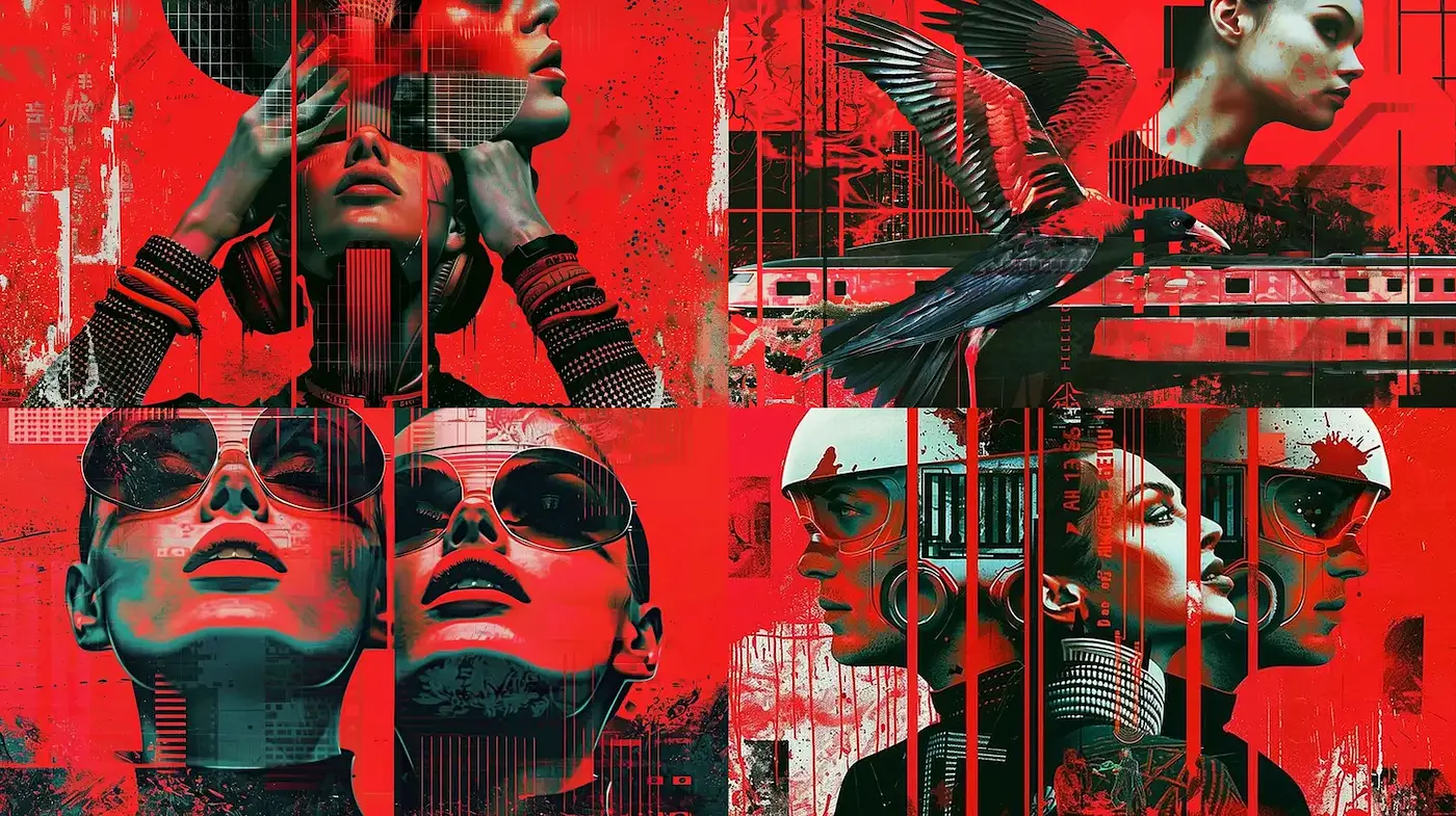 Dynamic and Intricate Visual Fusion with Futuristic Undertones - Midjourney sref style