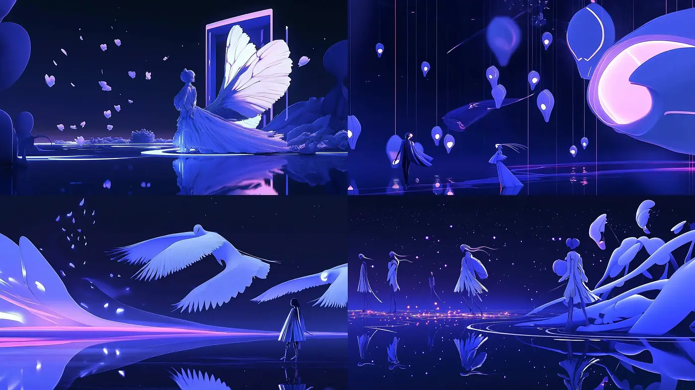 Ethereal Midnight Dreamscape with Luminous Hues and Surreal Forms - Midjourney sref style