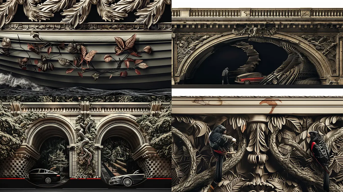 Neo-Gothic Architectural Dreamscapes with Surreal Overtones - Midjourney sref style