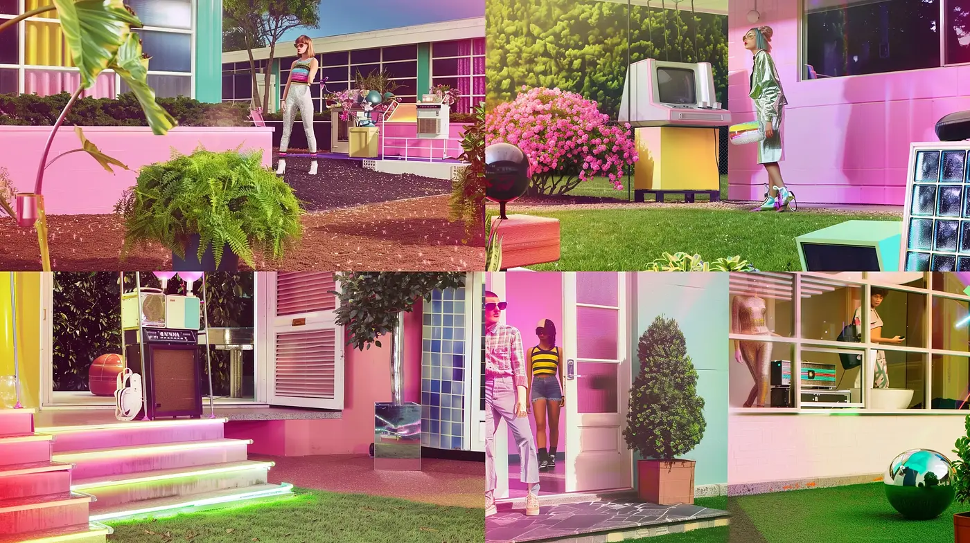 Surreal Retrofuturistic Dreamscape with Glitched Hues - Midjourney sref style