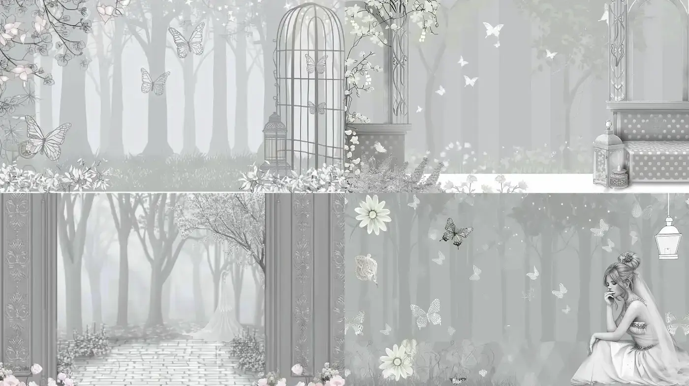Ethereal Vintage Whimsy in Monochrome Landscapes - Midjourney sref style