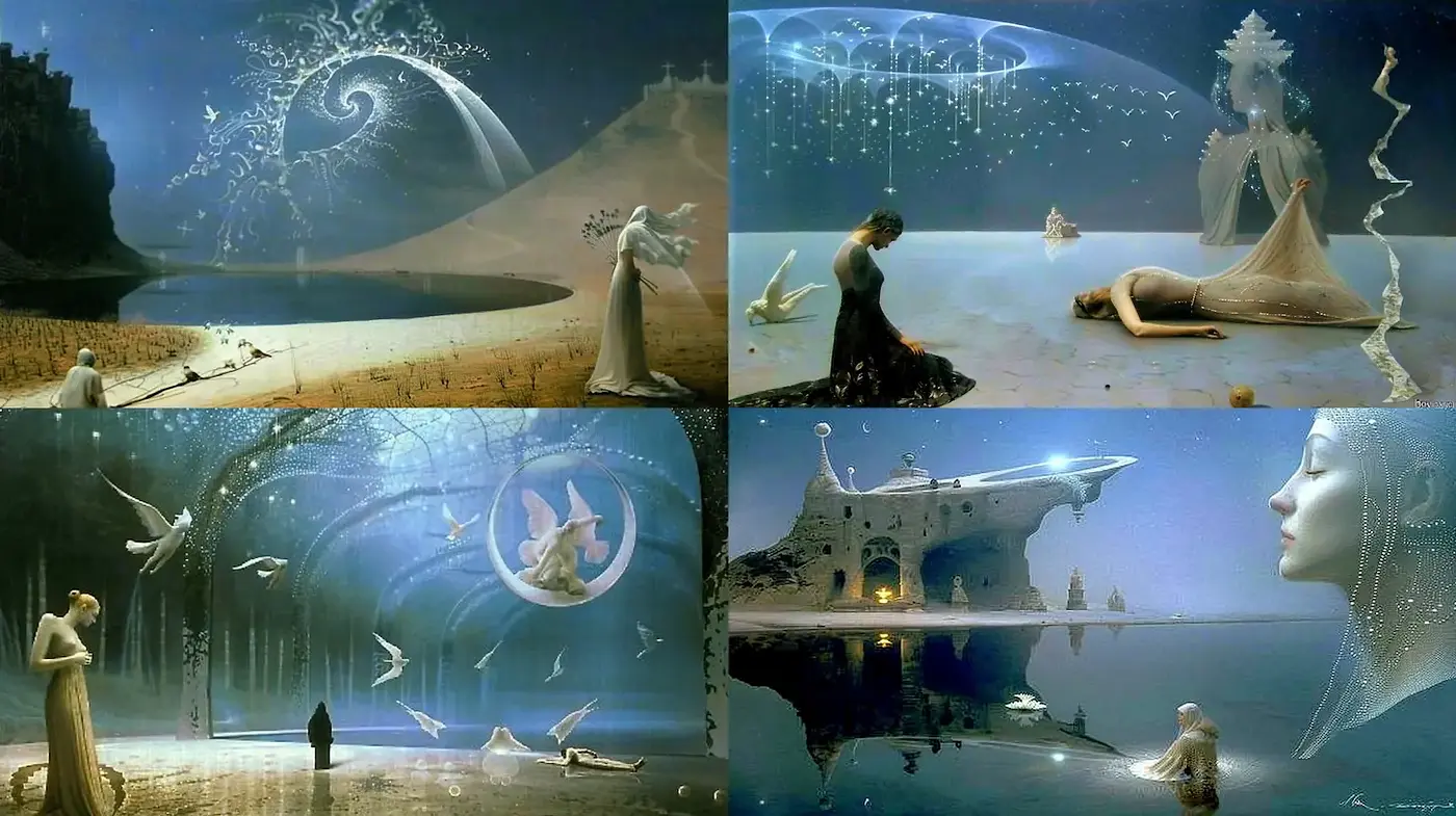 Dreamy Surrealistic Landscapes with Ethereal Elements - Midjourney sref style