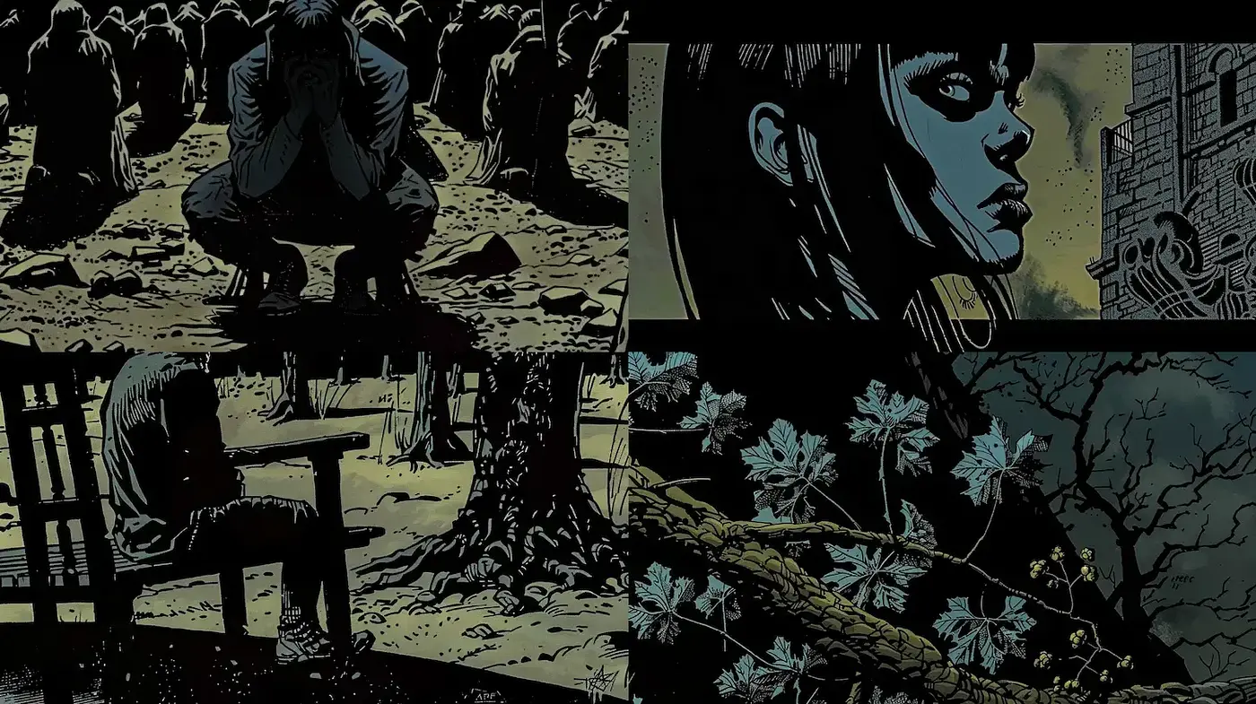 Dark and Atmospheric Comic Style with Introspective Themes - Midjourney sref style