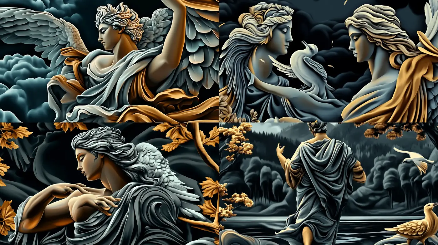 Ethereal Baroque Elegance in Chiaroscuro - Midjourney sref style