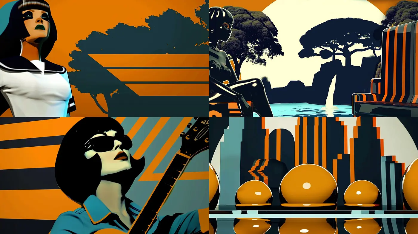 Monochrome Silhouettes and Stylized Shadows: An Exploration in Sepia and Cyan - Midjourney sref style