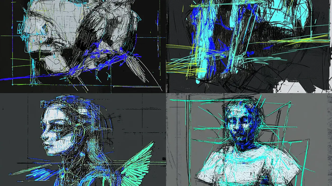 Sketch-like Cybernetic Disarray - Midjourney sref style
