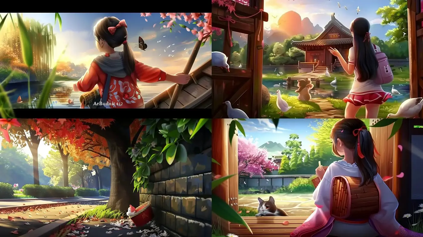 Idyllic Serenity in Lush Pastoral Scenes with Anime Influences - Midjourney sref style