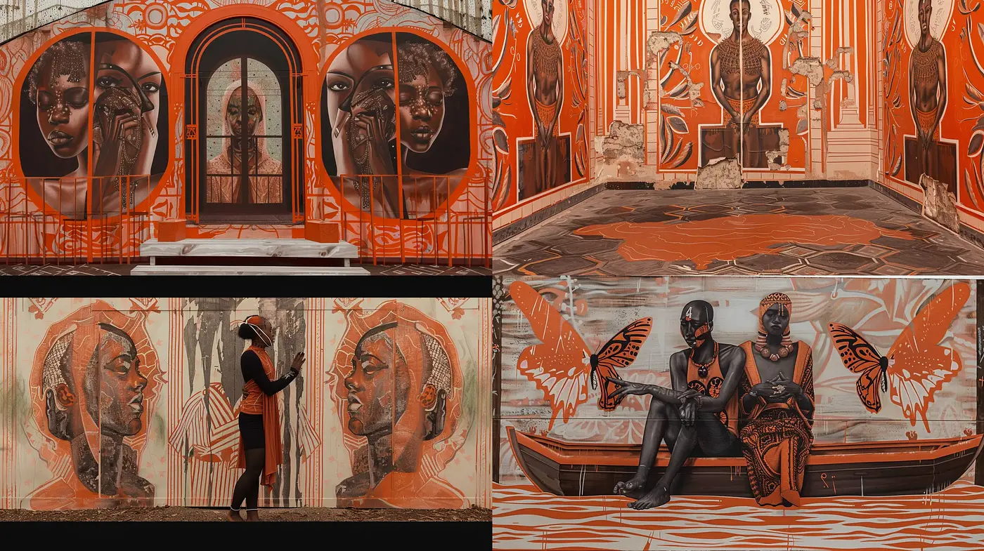 Ethereal Afro-Futurist Dreamscape in Sepia Tones - Midjourney sref style
