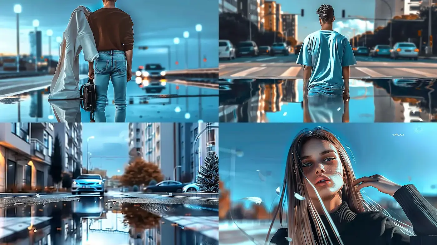 Cinematic Urban Aesthetic with Dreamlike Reflections - Midjourney sref style