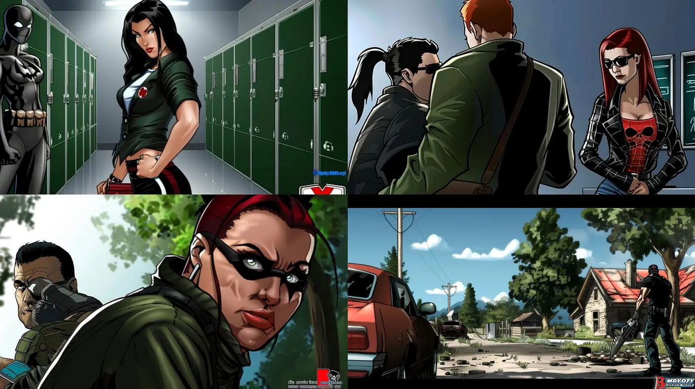 Consistent Comic Book Vibrancy: An Exploration in Vivid Inks and Heroic Aesthetics - Midjourney sref style