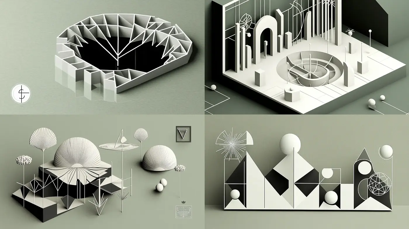 Monochromatic Geometric Abstraction in Contemporary Design - Midjourney sref style