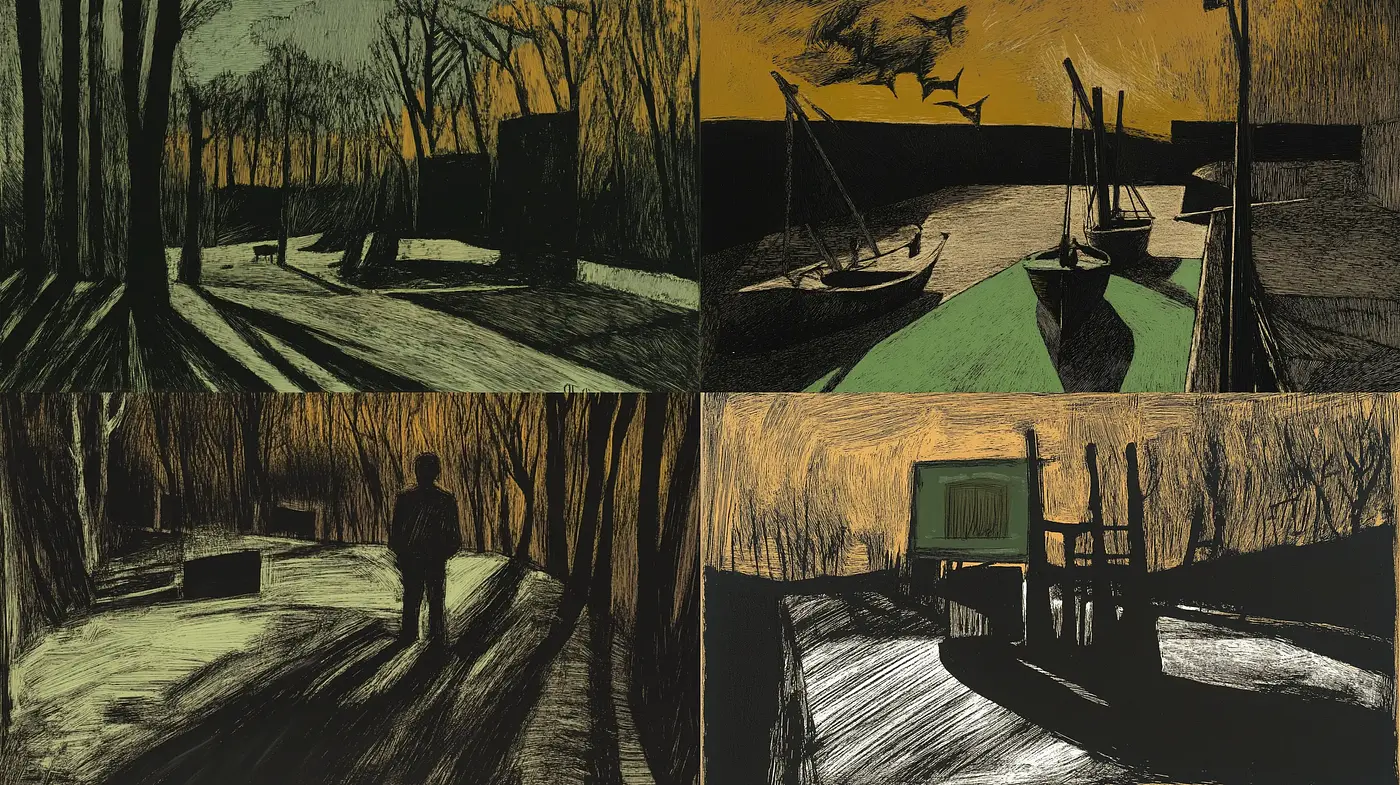 Nocturnal Hues in Expressionist Contouring - Midjourney sref style