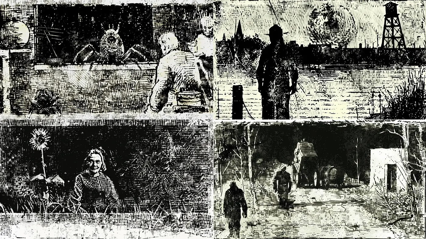 Monochromatic Ghosts of Past Times - Midjourney sref style