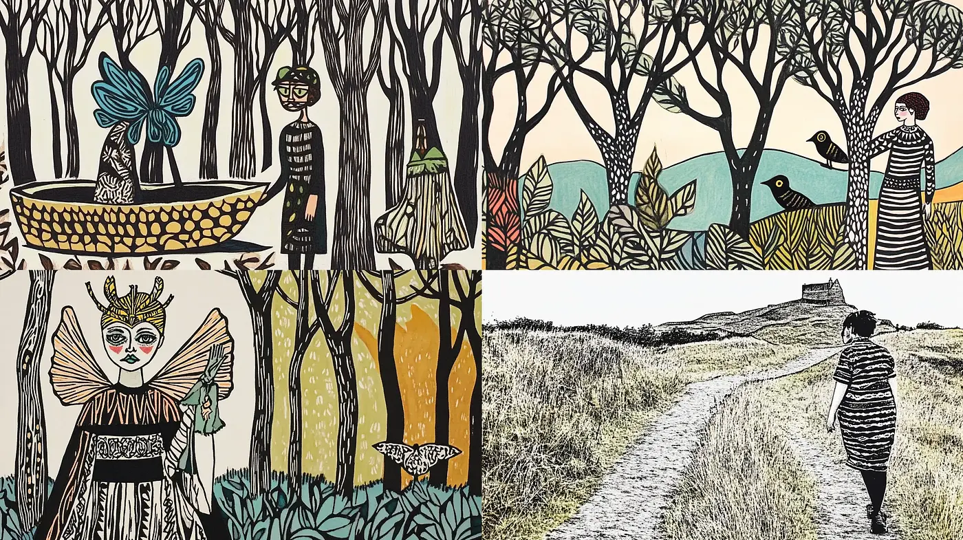 Whimsical Folktale Illustrations with Earthy Tones and Detailed Textures - Midjourney sref style