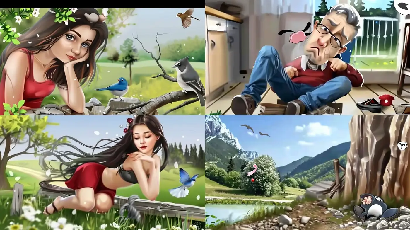 Pastoral Visions with a Whimsical Twist: An Imaginative Fusion of Natural Scenes and Caricature - Midjourney sref style