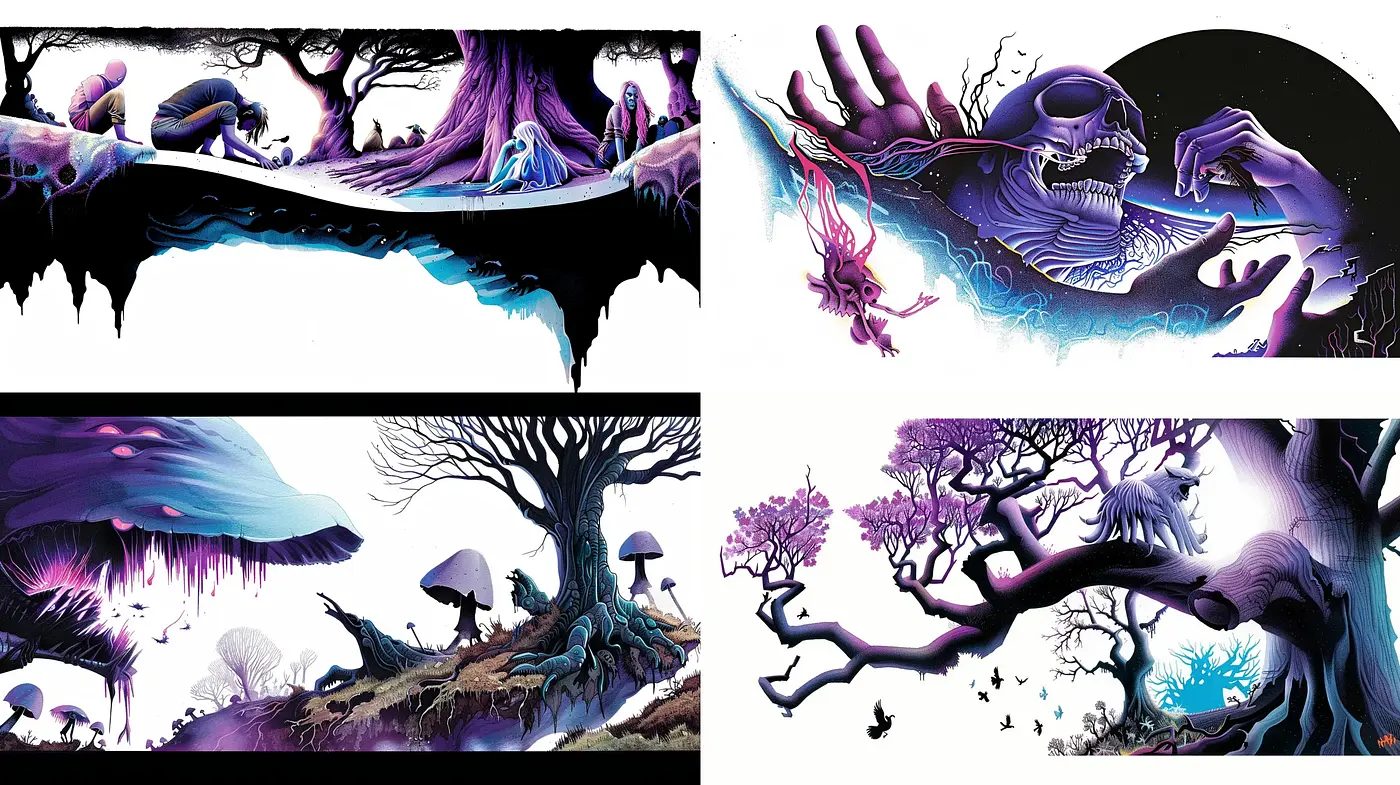 Surreal Fantasy Nocturne with Ethereal Textures - Midjourney sref style