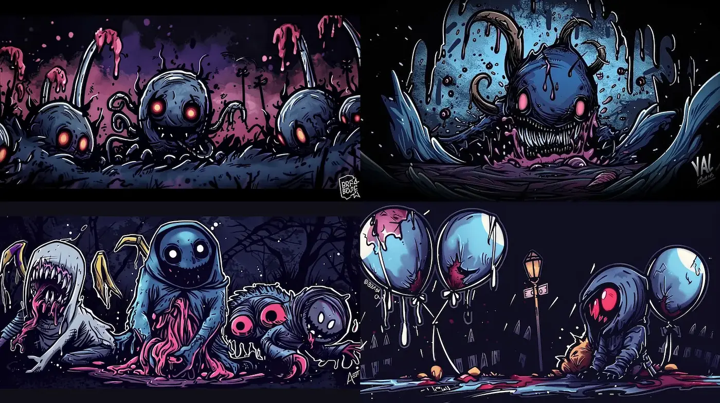 Dark and Playful Illustrations with a Hint of Horror - Midjourney sref style