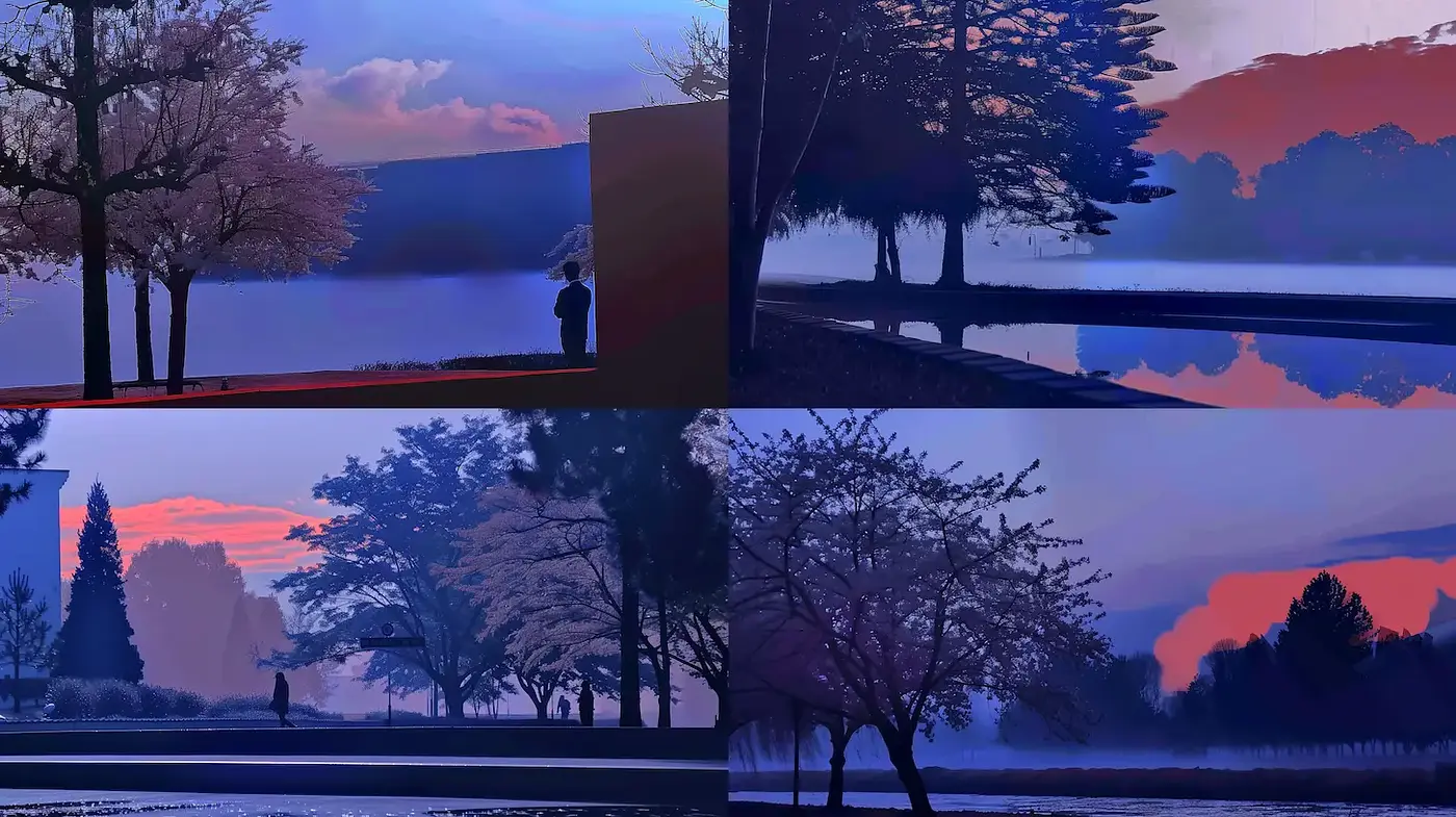 Serene Landscape with Dreamlike Atmosphere and Ethereal Colors - Midjourney sref style