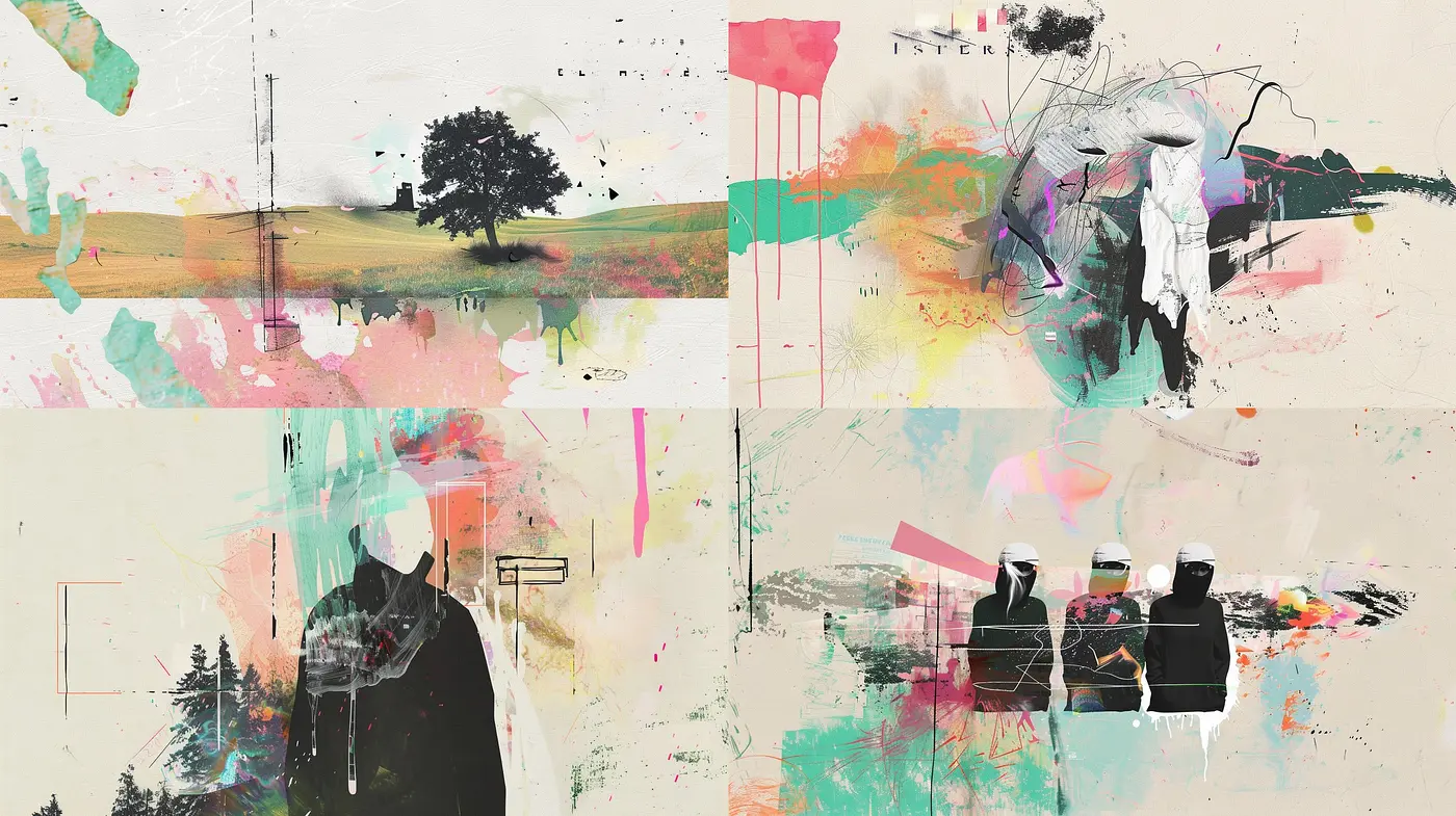Abstract Esoteric Collage: An Amalgam of Textured Dissonance and Vivid Hues - Midjourney sref style