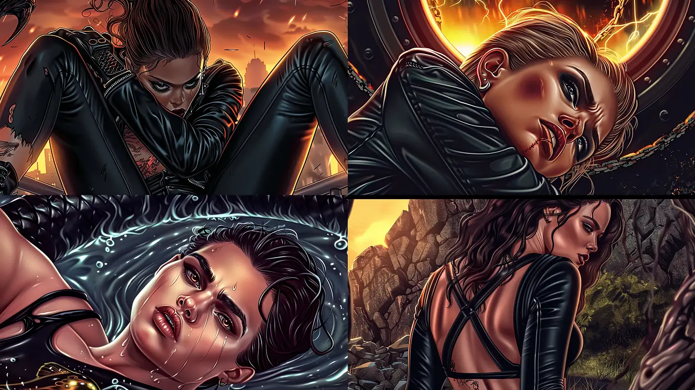Lustrous Graphic Novel Panache with a Cinematic Edge - Midjourney sref style