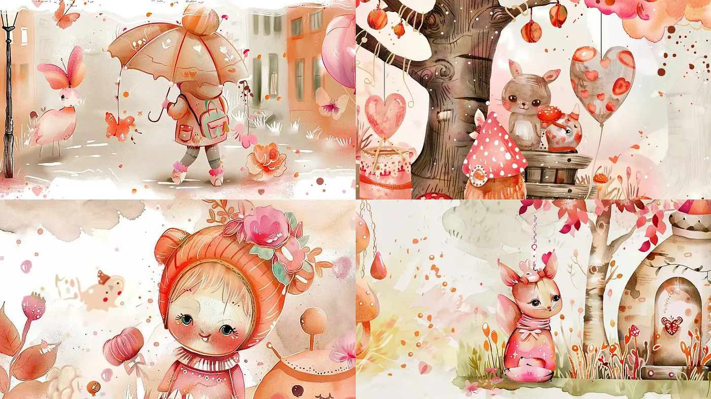 Whimsical Watercolor Dreamscape with Pastel Tones - Midjourney sref style