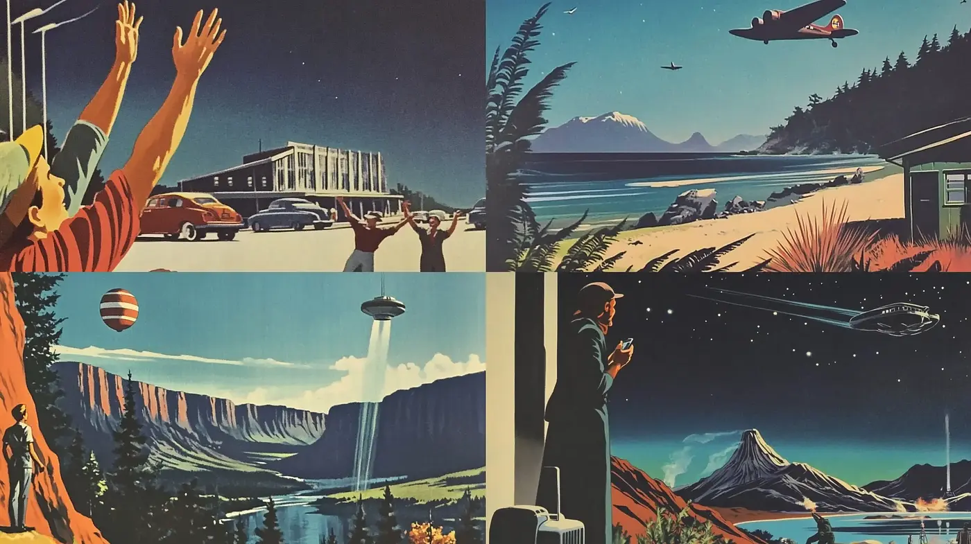 Retrofuturistic Panorama: A Homage to Mid-Century Modern Aesthetics - Midjourney sref style