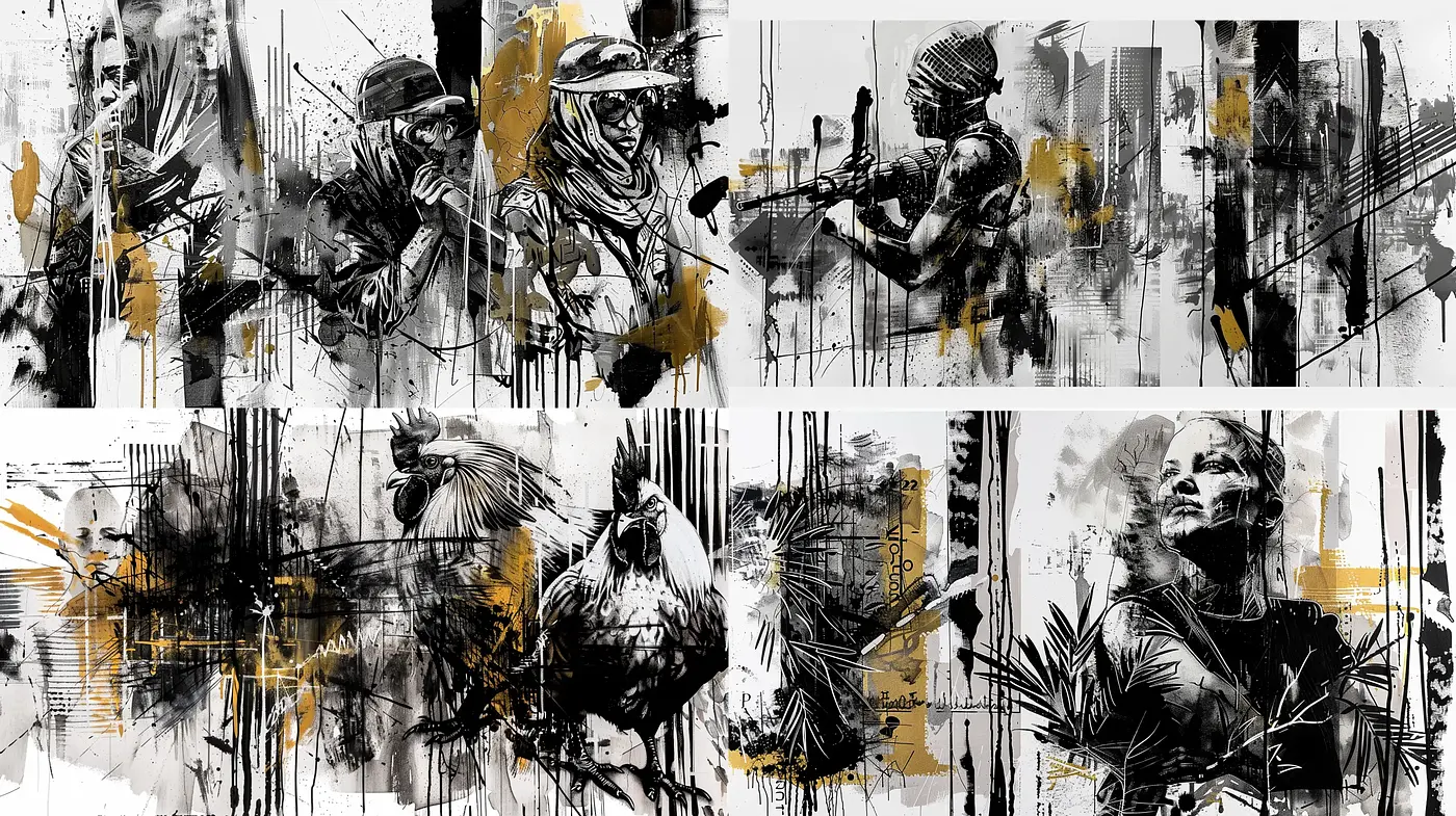 Abstract Expressionist Fusion with Urban Grunge Overtones - Midjourney sref style