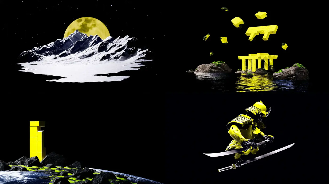 Futuristic surrealism with a vibrant color contrast - Midjourney sref style