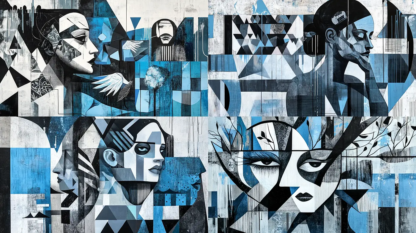 Cubist Echoes in Indigo Hues - Midjourney sref style