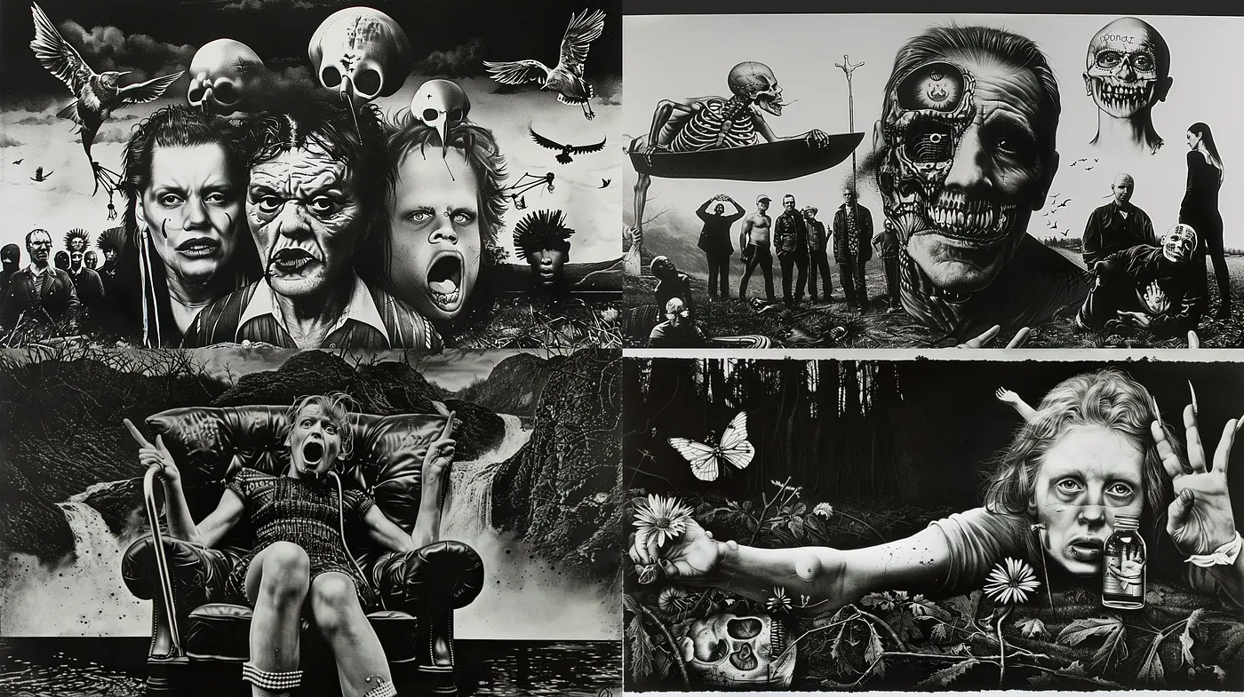 Ethereal Monochromatic Dreamscape: An Exploration in Shades of Gray and Surrealism - Midjourney sref style