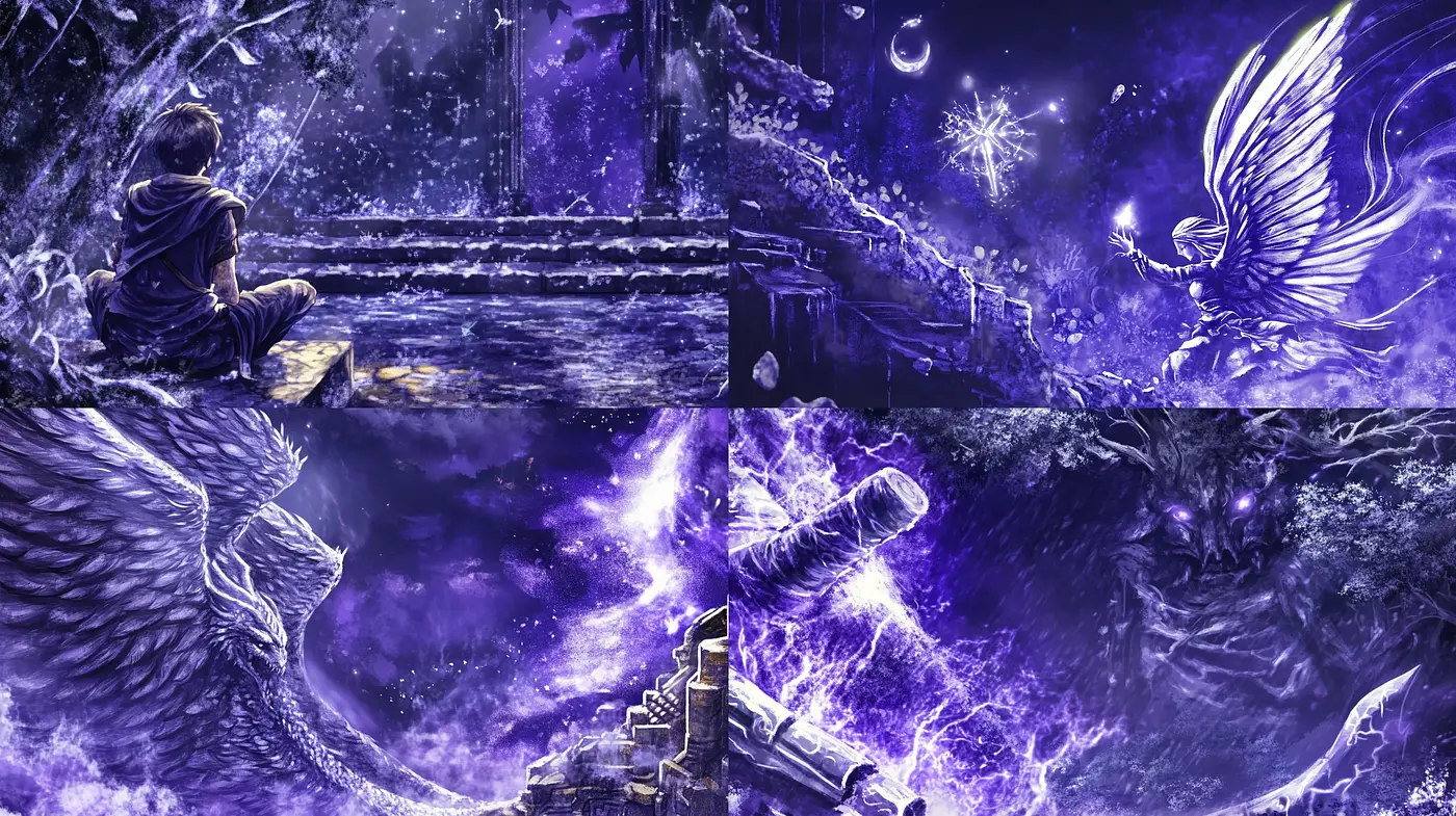 Ethereal Dreams in a Monochromatic Purple Fantascape - Midjourney sref style
