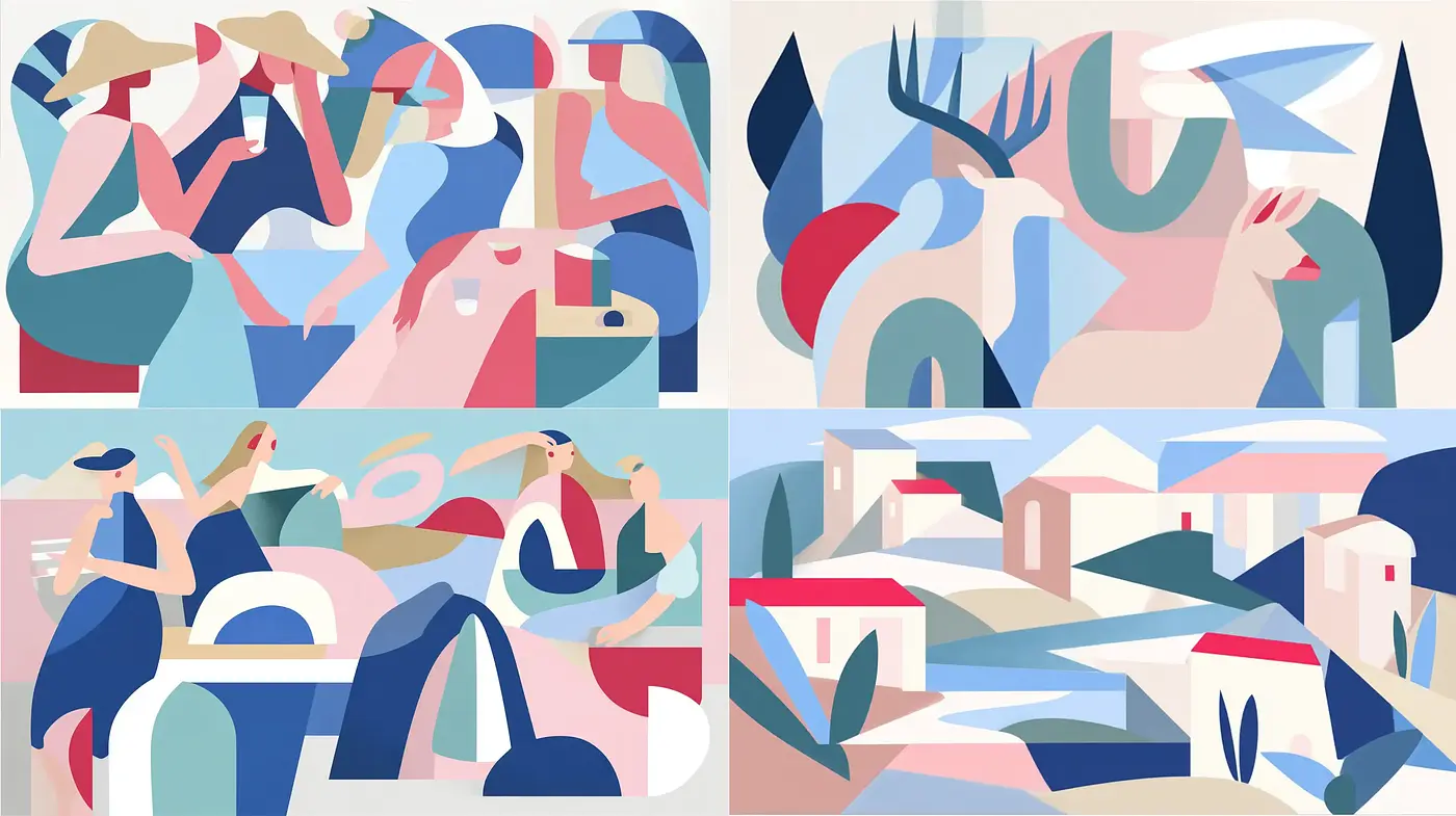 Contemporary Abstract Composition with a Balanced Palette and Playful Geometry - Midjourney sref style