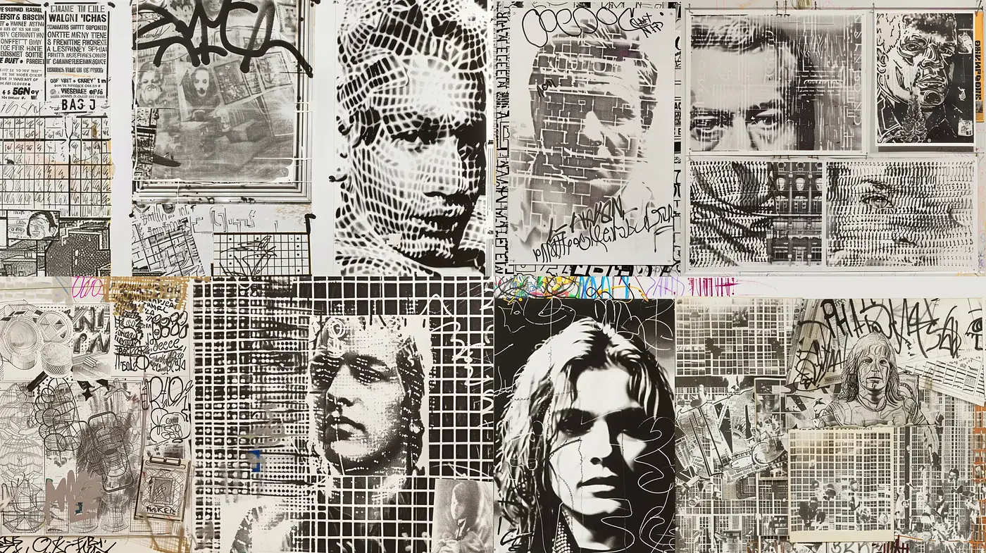 Monochromatic Urban Tapestry: A Grunge Graffiti Fusion - Midjourney sref style