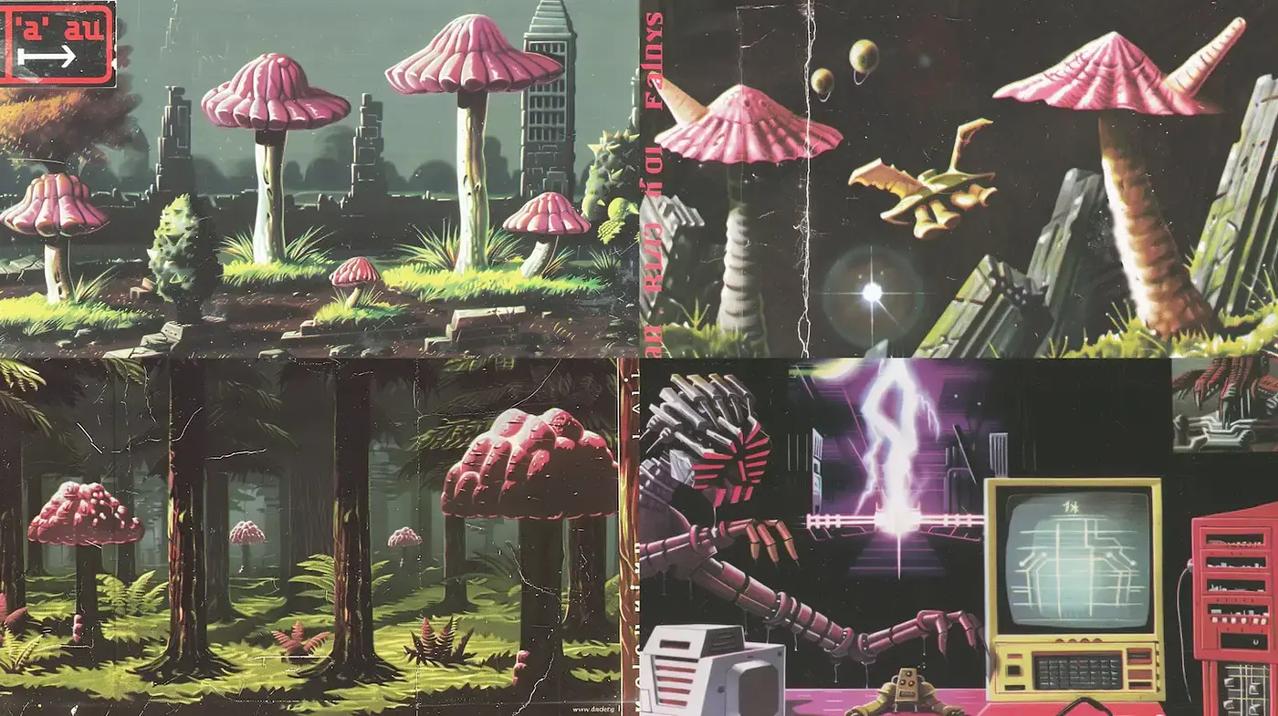 Futuristic Synthwave Aesthetic with a Surreal Twist - Midjourney sref style