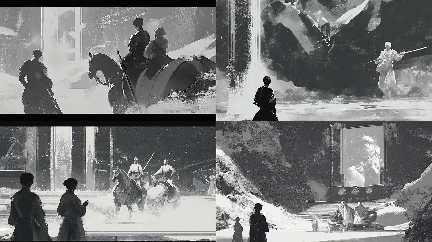 Monochromatic Cinematic Brushstrokes - Midjourney sref style