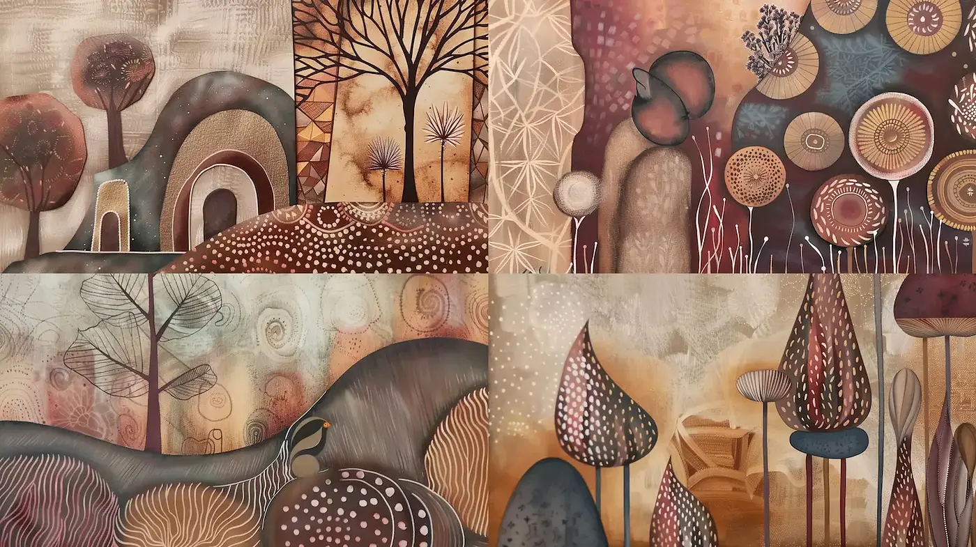 Intricate Abstract Organic Landscapes with Earthy Tones - Midjourney sref style