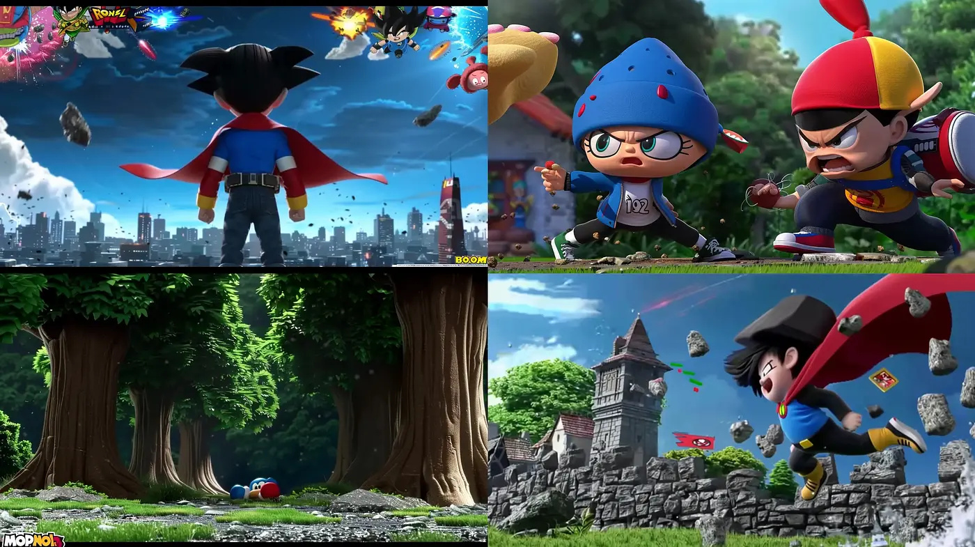 Dynamic Adventures in Saturated Hues: A Toon-Inspired Panorama - Midjourney sref style