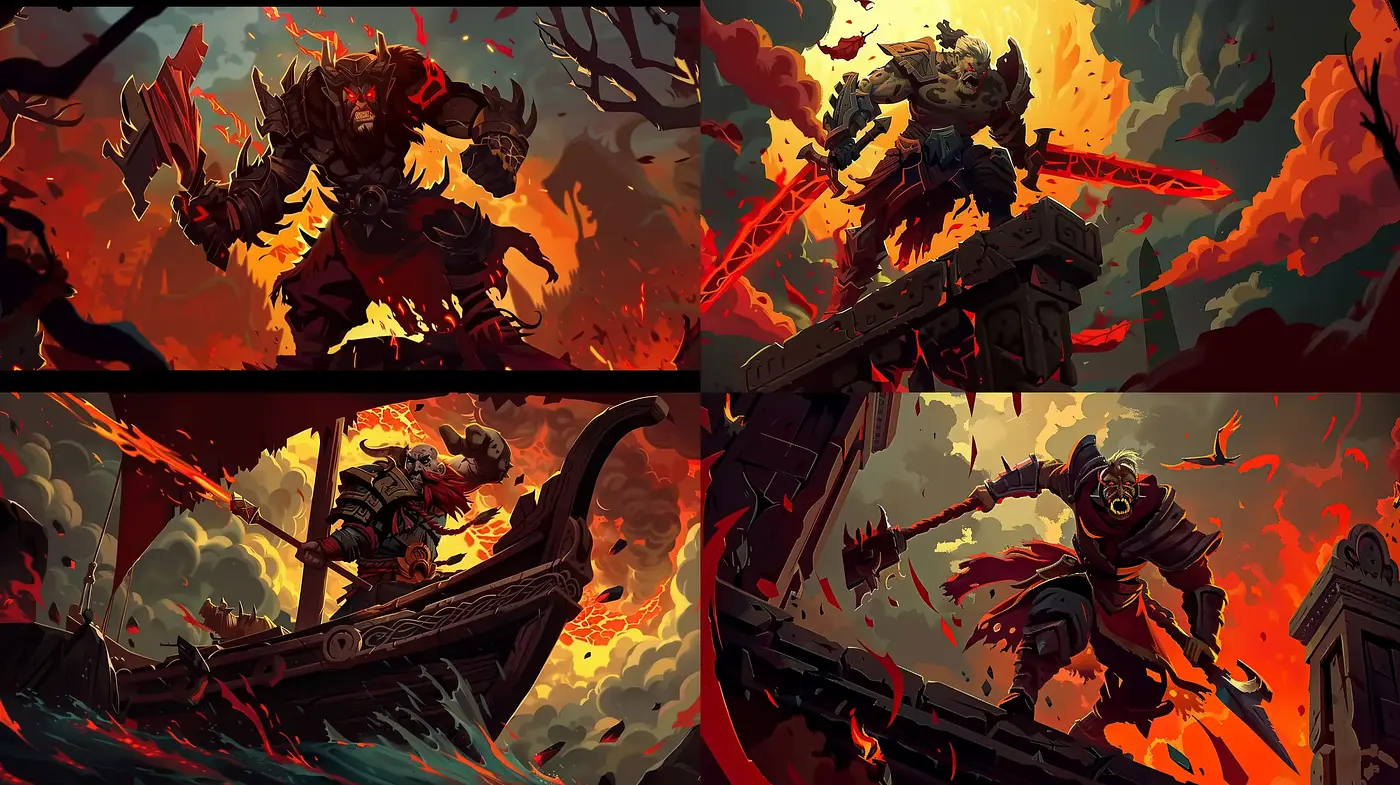 Epic War Chronicles in a Burning Dusk Palette - Midjourney sref style