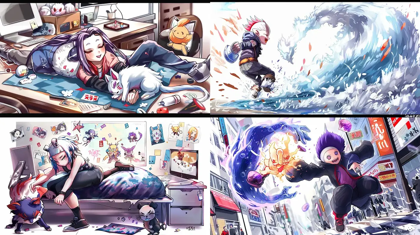 Vibrant Anime-Influenced Illustrations with Playful Fantasy Elements - Midjourney sref style