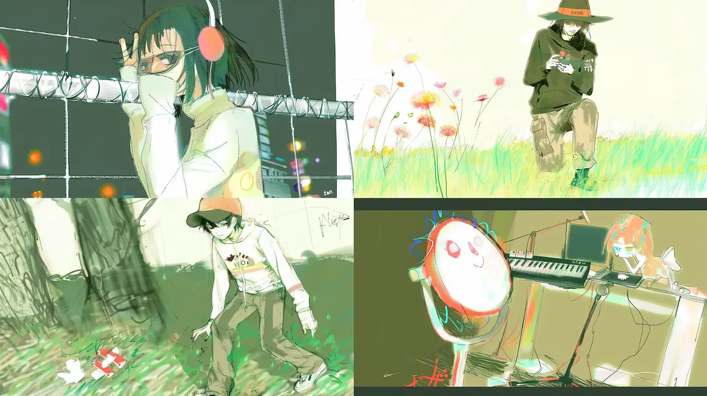 Modern Illustrative Style with Nature and Urban Fusion - Midjourney sref style