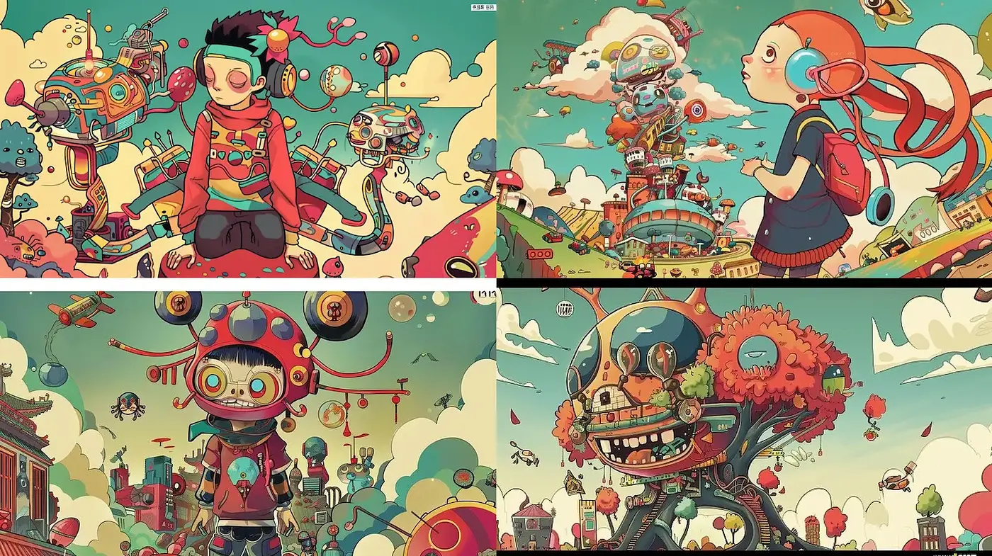 Playful and Colorful Illustrations with Whimsical Elements - Midjourney sref style