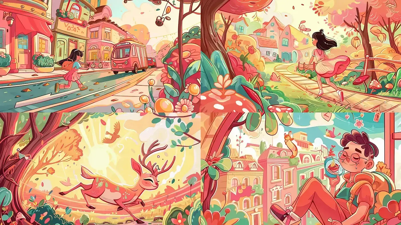 Sun-Drenched Whimsical Wonderland Illustrations - Midjourney sref style