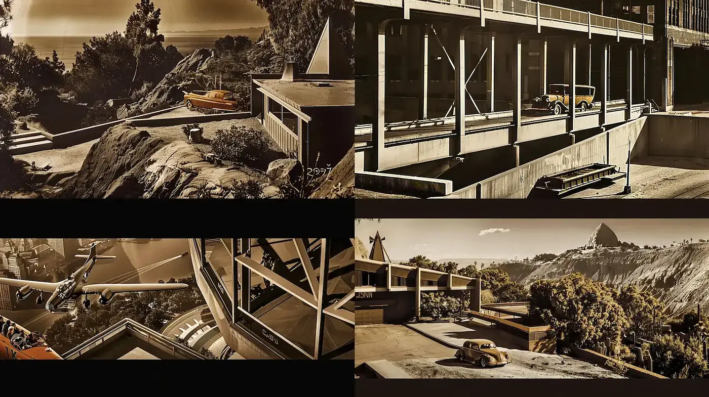 Cinematic Mid-Century Modern Aesthetic with a Vintage Touch - Midjourney sref style