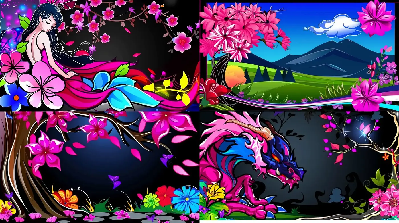 Luminous Fantasia: A Vivid Tapestry of Enchanted Flora and Mythical Essence - Midjourney sref style
