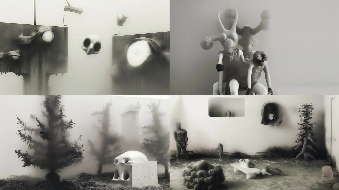 Ethereal Dreamscapes in Monochromatic Surrealism - Midjourney sref style